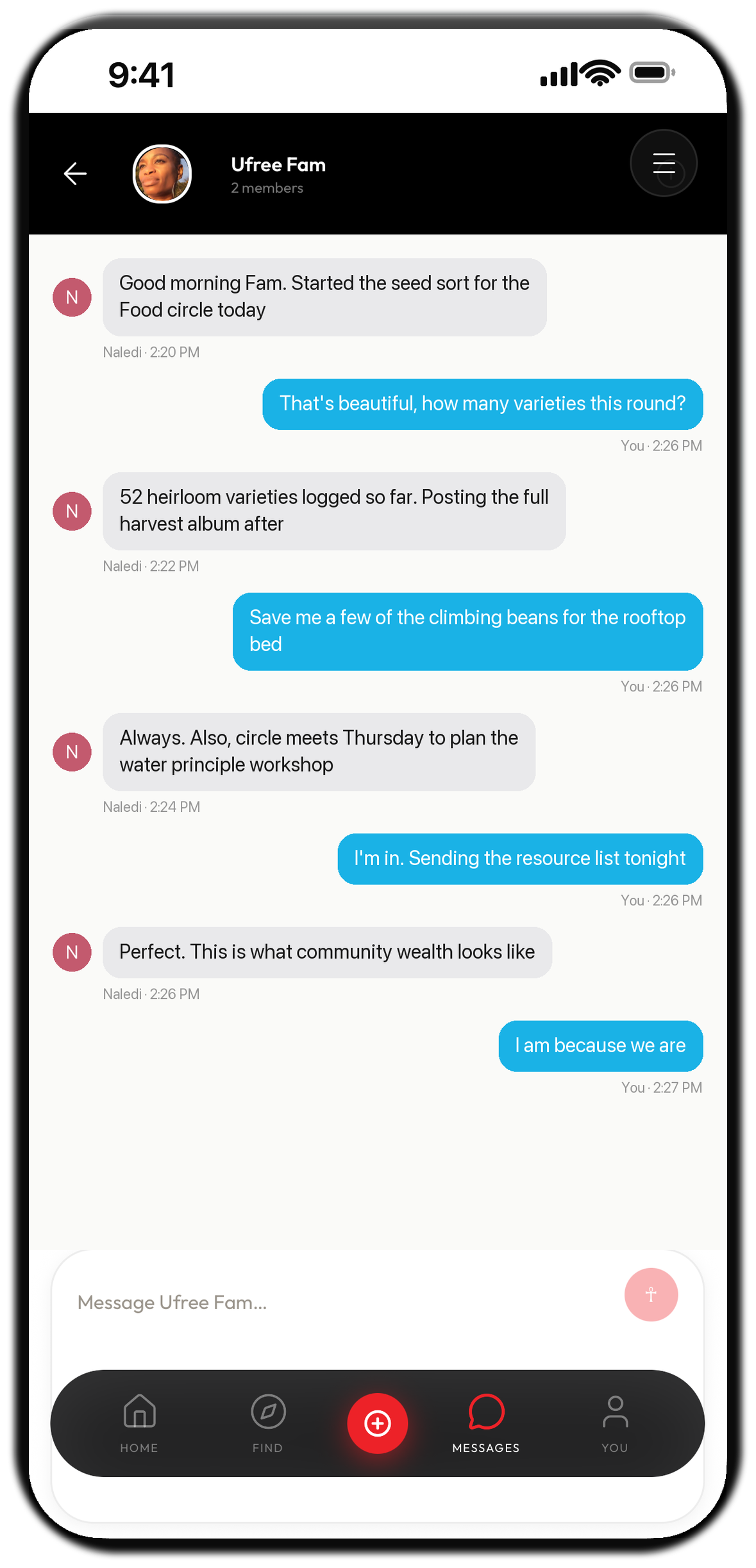 UFree messaging screen